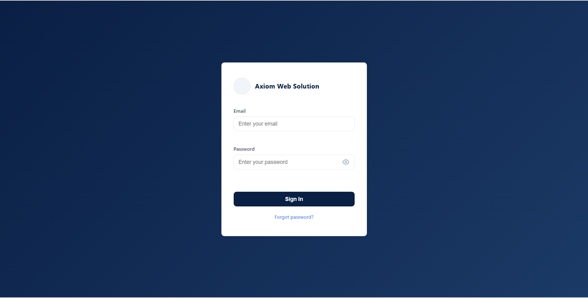 Axiom CRM sign-in screen