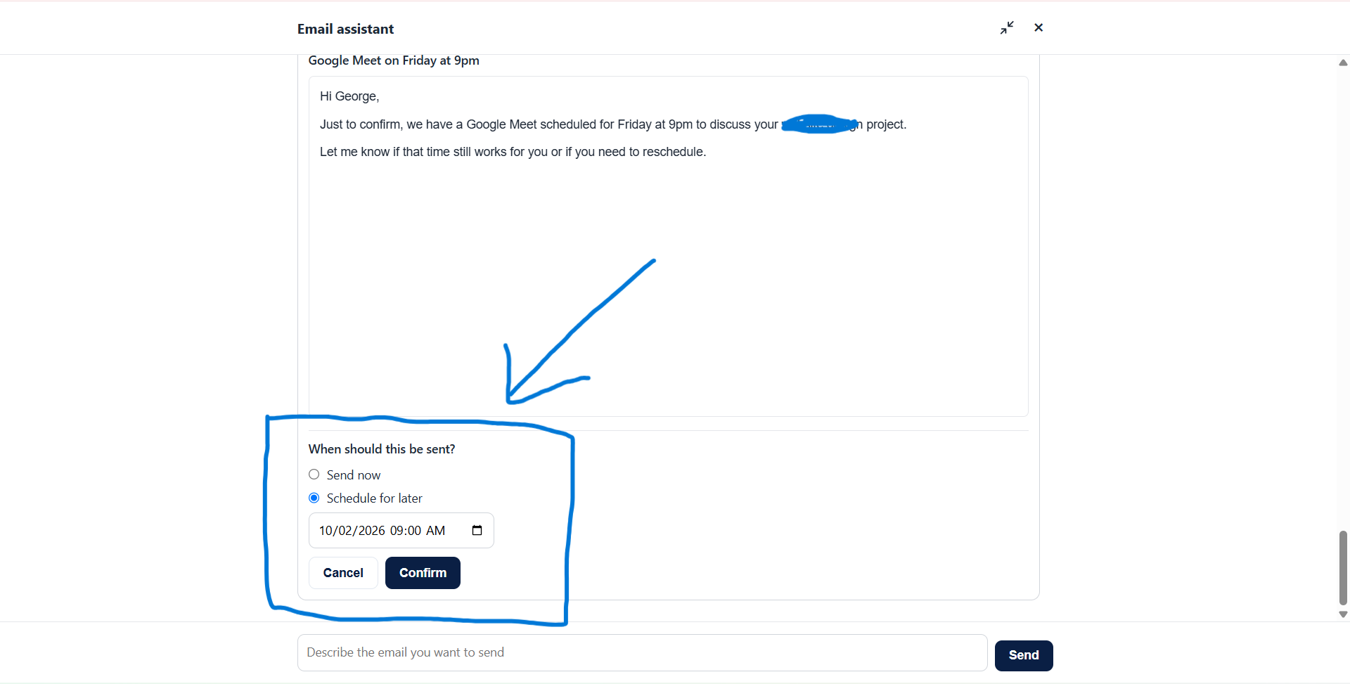 CRM approval step with Send now and Schedule for later options